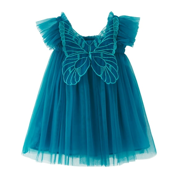 LUOGENLI Girls Valentine's Day Dresses 5T-6T Toddler Girls Fly Sleeve with Wing Holiday Party Dress Dance Party Dresses Clothes Girls St. Patrick's Day Dresses Size 14-16 Fall Blue 2-3 Years
