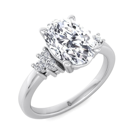 Crete - Moissanite Oval Cut Lab Diamond Engagement Ring with Round Side Stones