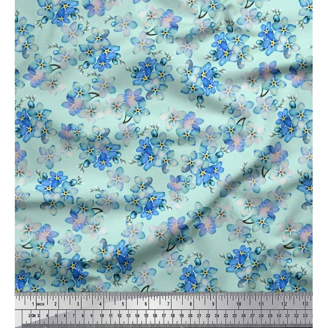 Soimoi Silk Fabric Scorpion Grasses Floral Print Sewing Fabric Yard 42 Inch Wide