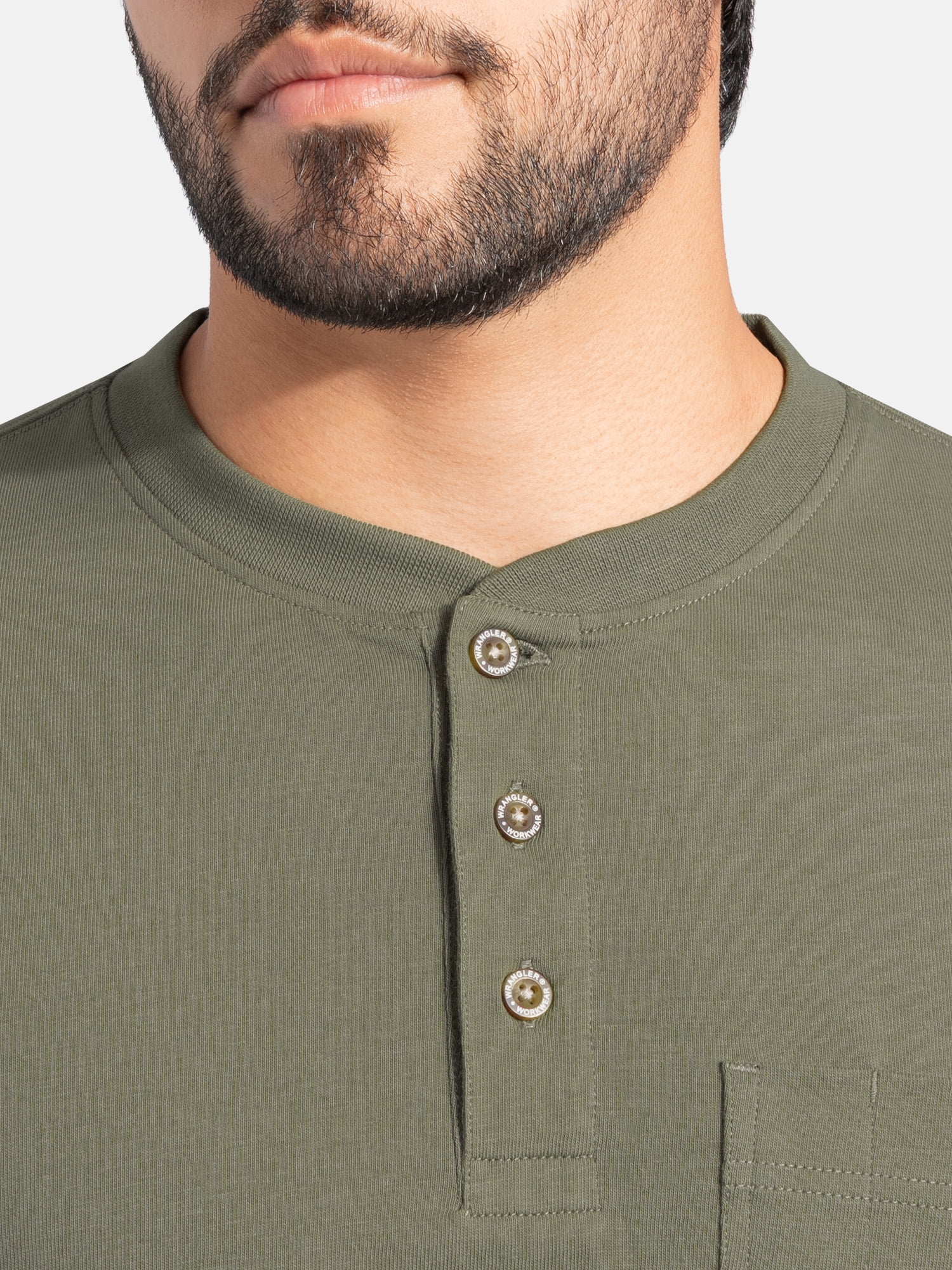 Wrangler Workwear Men's Heavyweight Long Sleeve Henley Pen Pocket Shirt, Size S-3XL