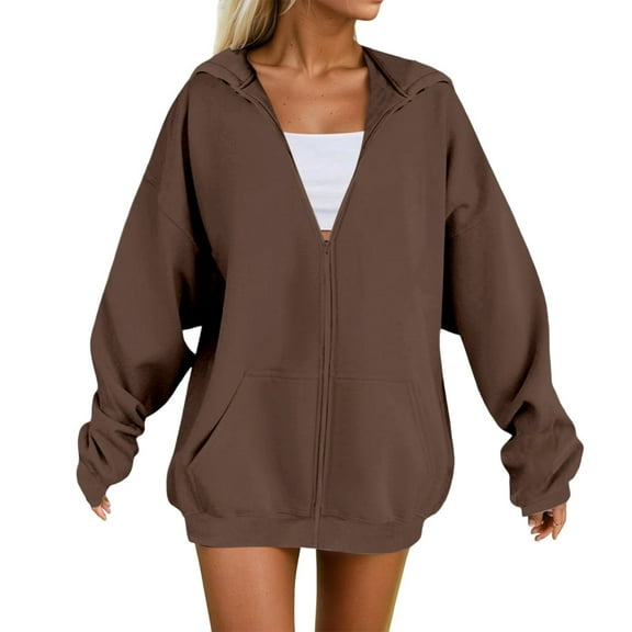 SGMVNU Hoodies for Women Zip up Hoodie Oversized Sweatshirt Jackets Fall Winter Coats 2025 Fashion Jakcet with Pockets(Brown,5XL)