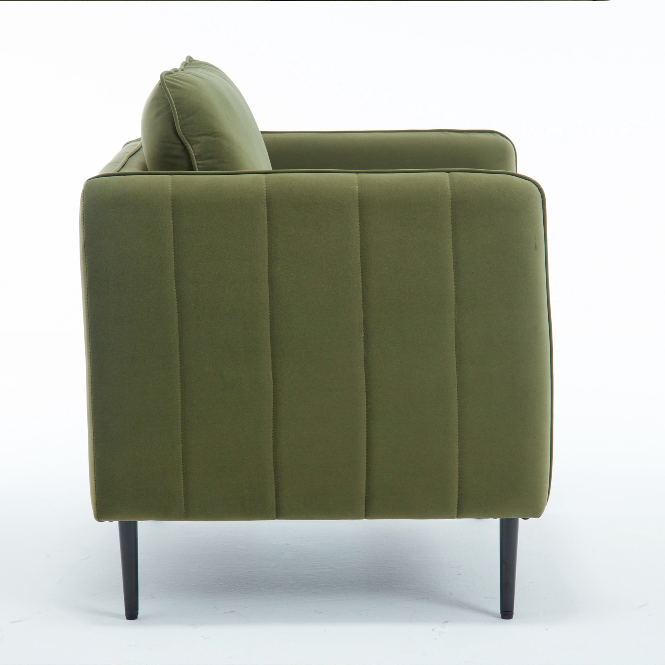 Noble House Mid-Century Modern Velvet Upholstered Accent Chair with Pillow, Metal Legs, Green