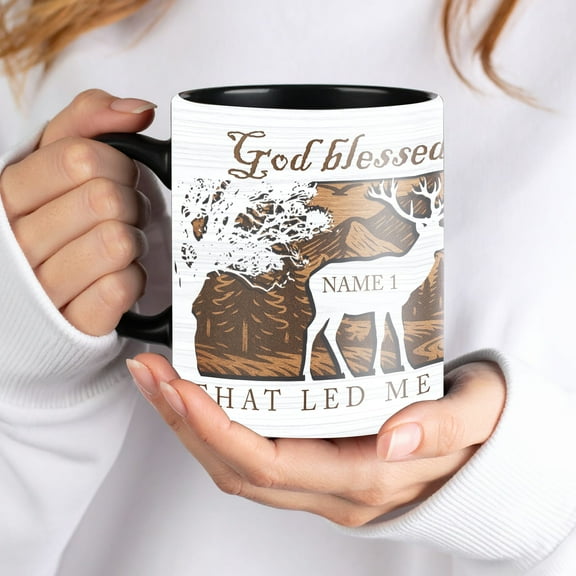 Lotusprinthandmade Personalized Valentine's Day Deer Couple Black Ceramic Mug (11oz) (Made In US), couple gift mug, valentine ceramic mug for couple