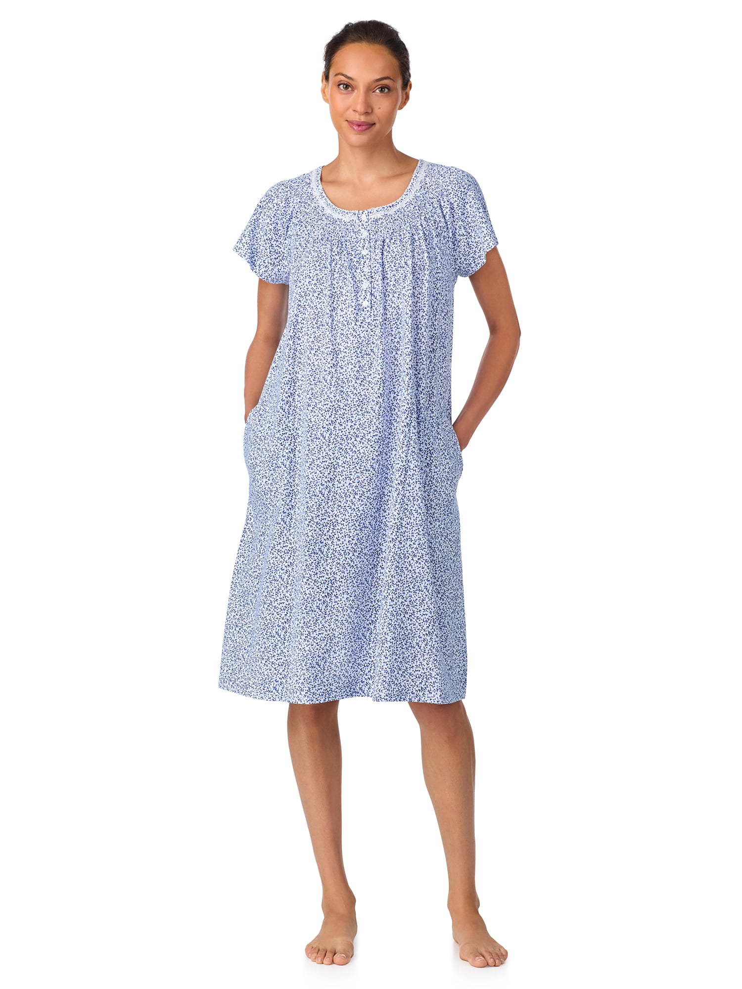 Aria Women's 100% Cotton Raglan Sleeve Smocked Neck 40" Sleepwear Gown, Sizes XS-5X