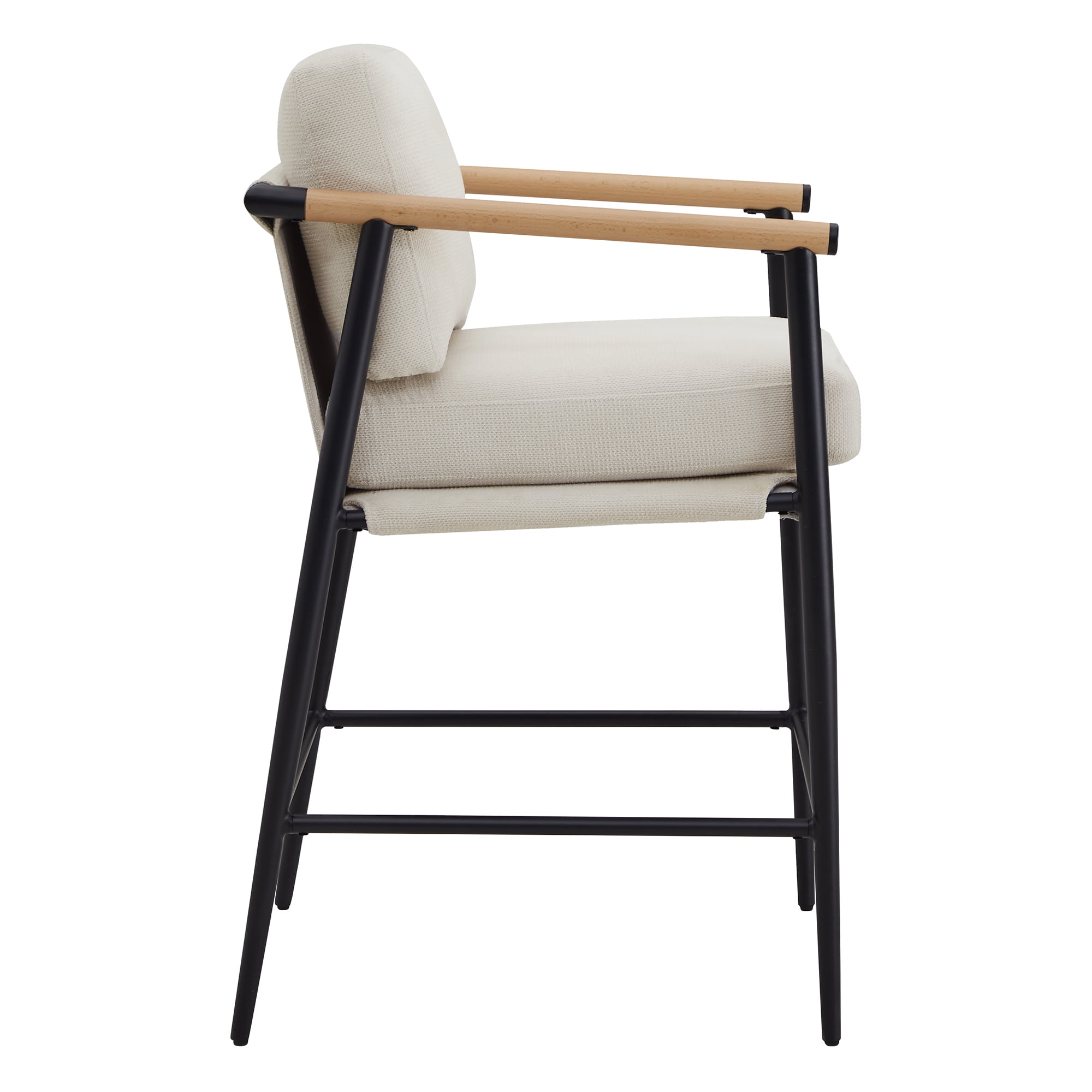 CHITA Modern Counter Stools Set of 2, Upholstered Bar Stools with Metal Frame and Wooden Armrests, Fabric in Beige
