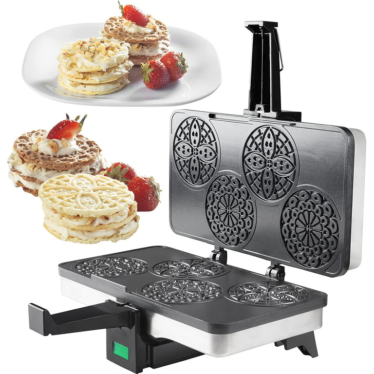  Mini Electric Pizzelle Maker - Makes One Personal Tiny Sized 4  Traditional Italian Cookie in Minutes- Nonstick Easy to Use Press - Recipes  Included- Must Have Dessert Treat for Holiday Baking