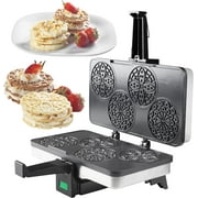 CucinaPro Piccolo Pizzelle Baker- Nonstick Electric Press Makes 4 Mini Cookies at Once- Recipe Guide Included - Fun Baking Supplies for Party, Italian Waffle Dessert Treat Making