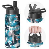 Camouflage Insulated Stainless Steel Water Bottle with Straw & Cleaning Brush – 18 Oz | Leakproof, BPA-Free, 304 Stainless Steel, Wide Mouth, Travel Mug for Car, Gym, Office