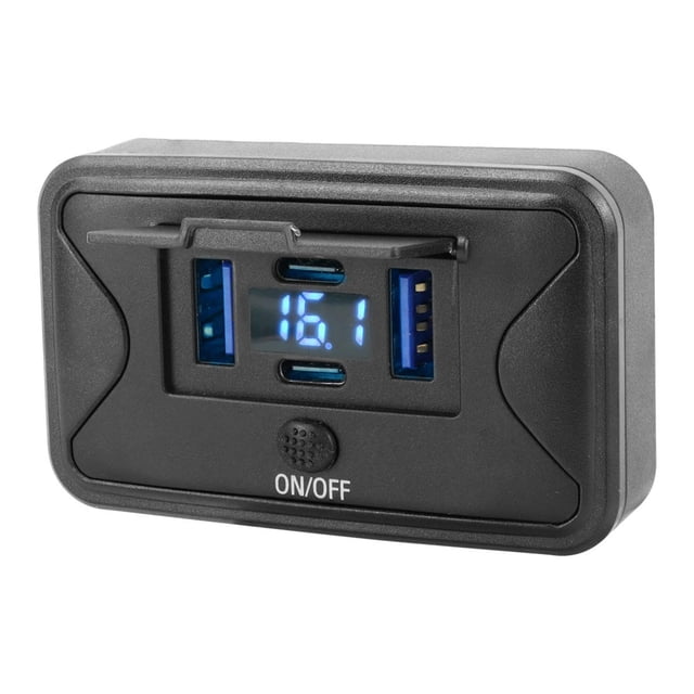 Zorion 12V RV USB Switch Outlet Voltmeter 108W 4 Ports High Performance Easy to Install Blue