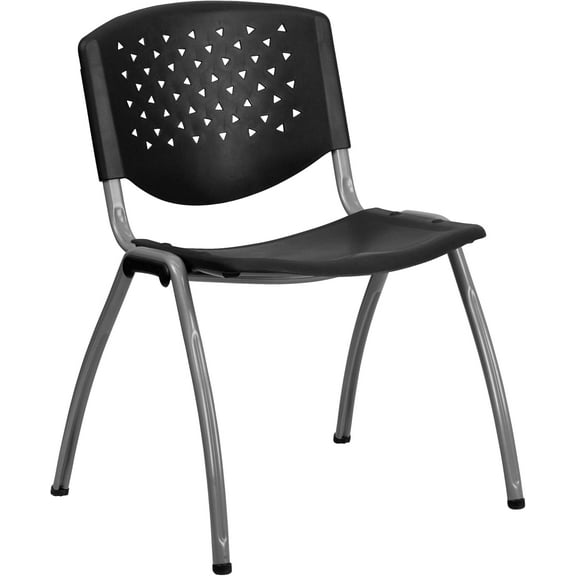 WYDK Home and Office Black Plastic Stack Chair with Perforated Back - Guest Chair