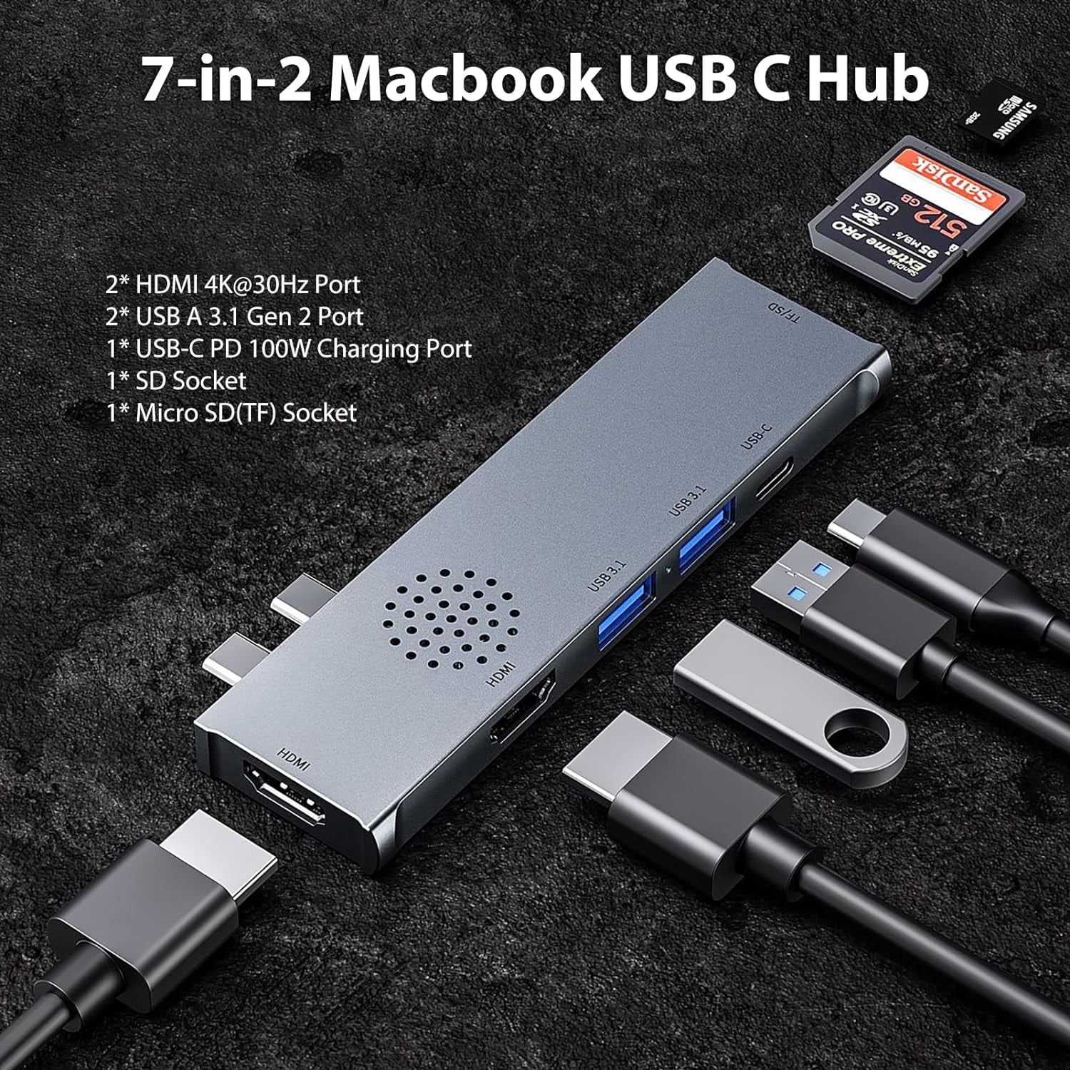 7 in 2 USB-C Hub Type C To USB 4K HDMI PD Adapter For iPhone Macbook Pro/Air