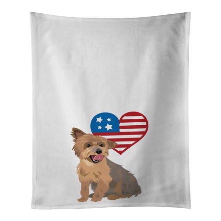 

Yorkie Blue and Gold Patriotic White Kitchen Towel Set of 2 19 in x 28 in