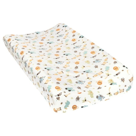 UPC: 0846216048753 | Trend Lab Jungle Friends Deluxe Flannel Changing Pad Cover – White Orange Green Blue