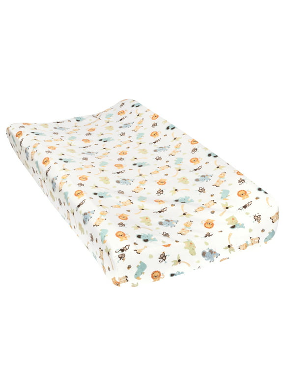 Trend Lab Jungle Friends Deluxe Flannel Changing Pad Cover - White, Orange, Green, Blue