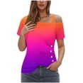 thumbnail image 2 of LOVZFMLL Women's Summer Tops Printing Off-The-Shoulder Halter Short Sleeve Button-Up Blouse, 2 of 5