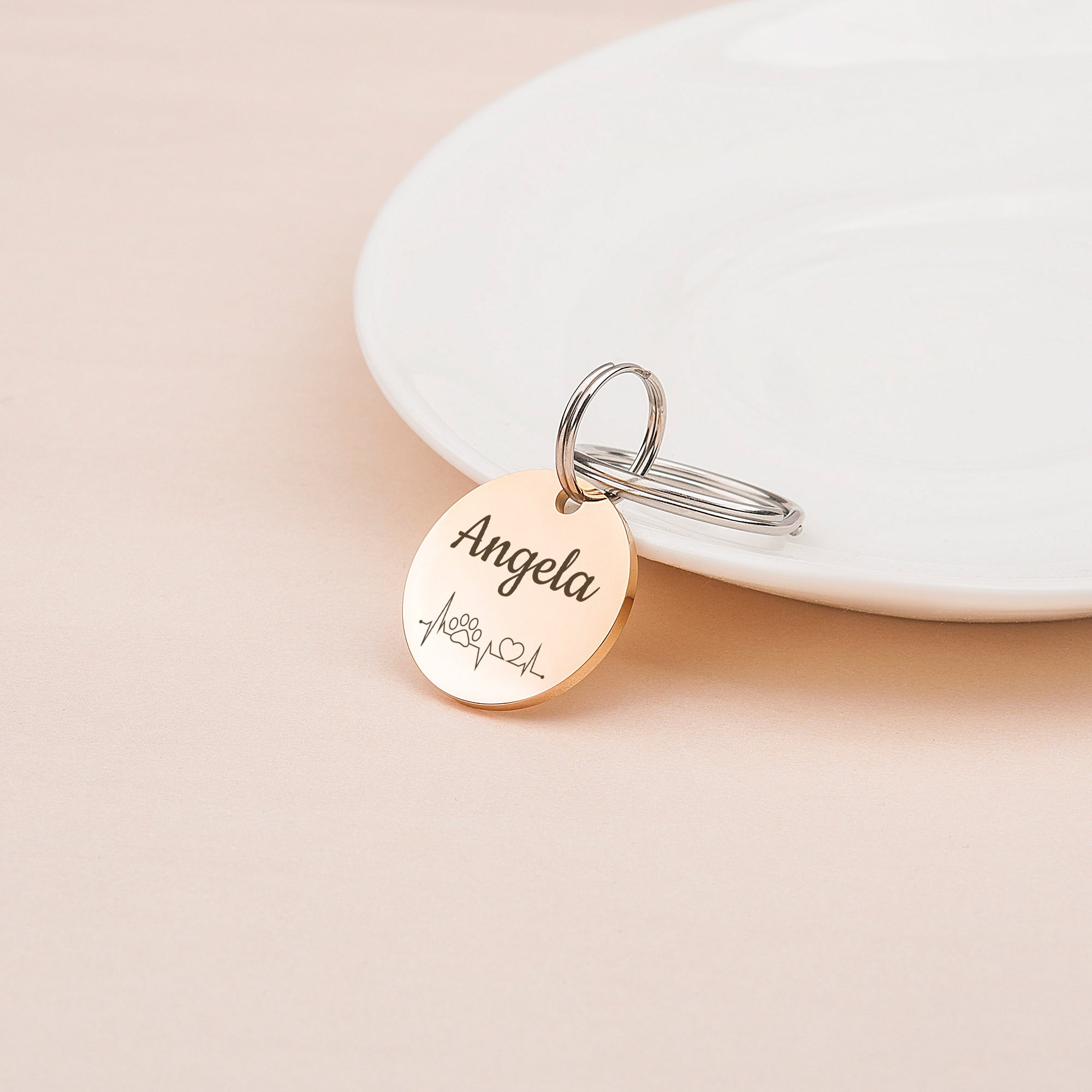 Anavia Stainless Steel Double Sided Round Name - ECG Engraved Dog & Cat ID Tag, Rose Gold, S