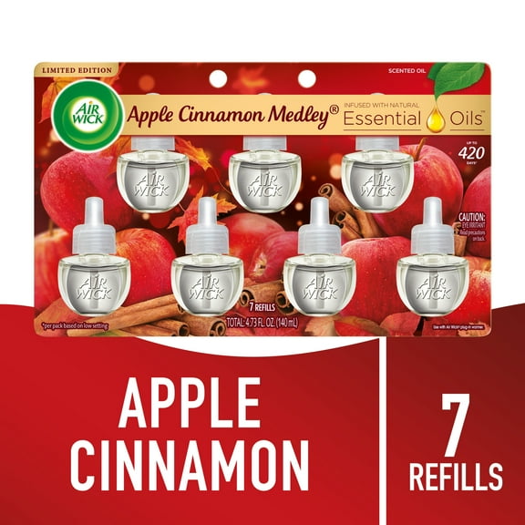 Air Wick Plug-In Fall Scented Oil Air Freshener Warmer Refills, Apple Cinnamon Medley, 7 Count