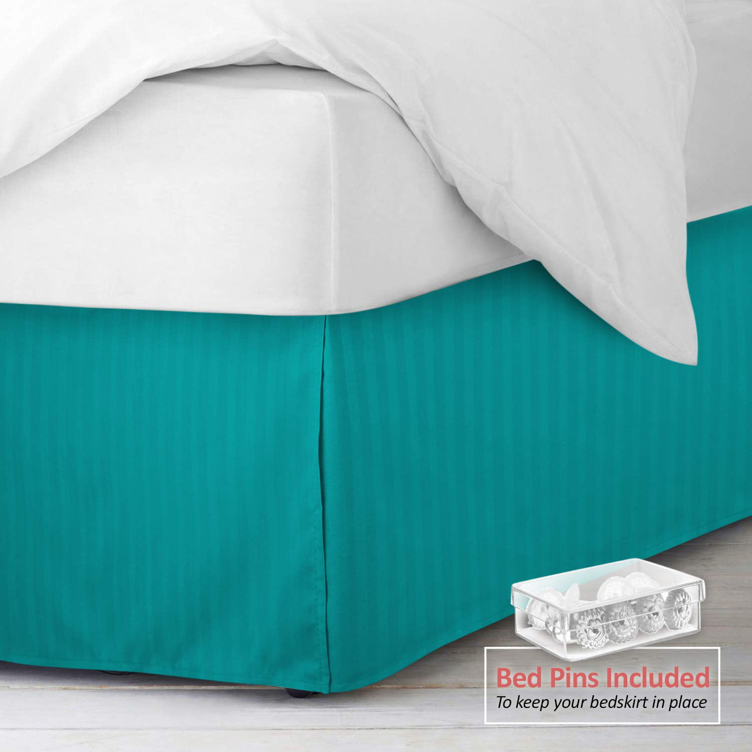 Twin XL Teal Premium Luxury Pleated Tailored Bed Skirt 14” Drop Dust Ruffle 