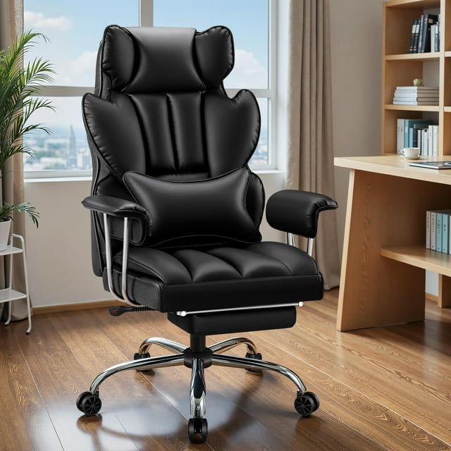 Executive Office Desk Chair 400 Lbs, Ergonomic Big and Tall Office Chair High Back PU Leather Computer Chair With Footrest & Lumbar Support