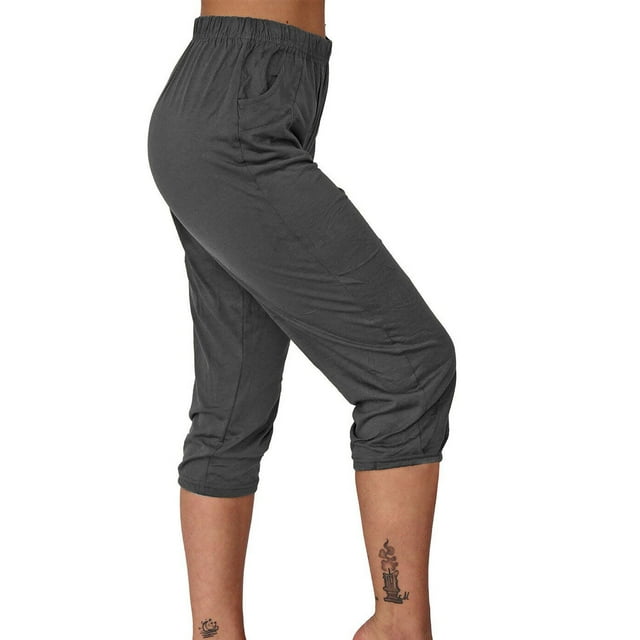 Timegard Pantalon Capri pour Femmes à Taille Élastique, Bas Resserré, Joggers Confortables et Décontractés avec Poches