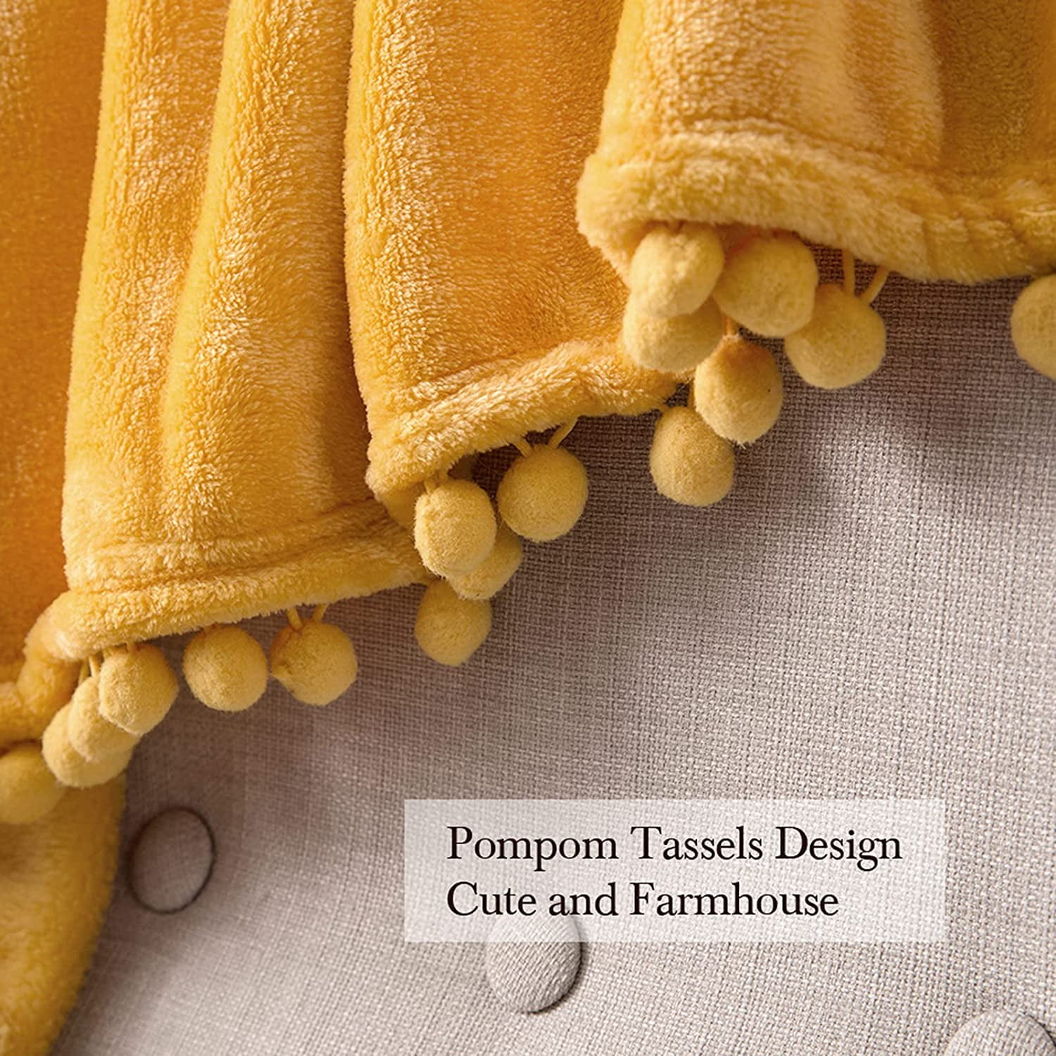 HSDAO CN Fleece Throw Blanket with Pompom Tassel Soft Flannel Cozy Mustard Yellow Bed Blanket Fuzzy Plush Warm Farmhouse Boho Decor for Couch Sofa Bed Twin Size 60 x80 Walmart
