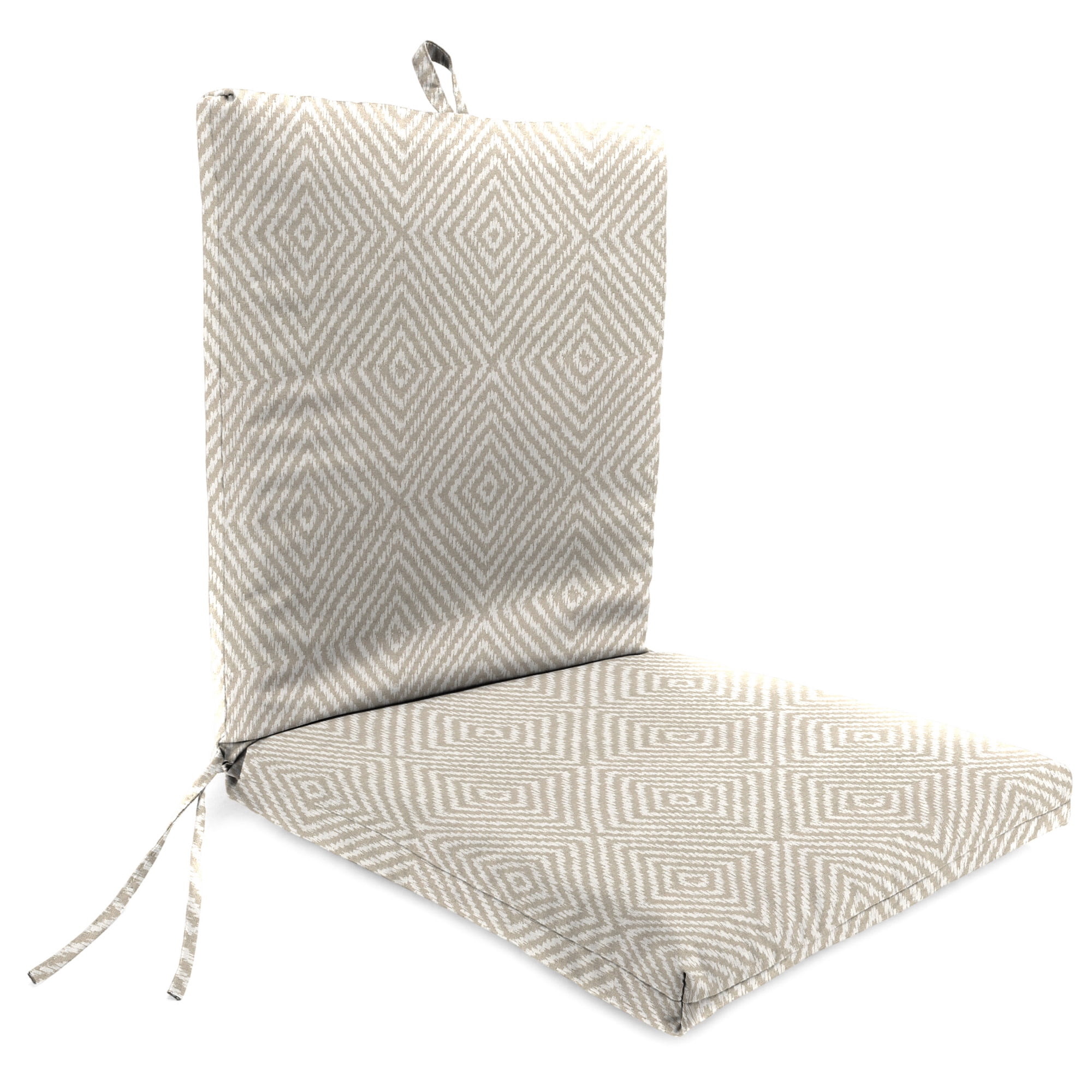 Jordan Manufacturing 44" x 21" Encore Birch Taupe Diamond Rectangular Outdoor Chair Cushion with Ties and Hanger Loop (2 Pack)