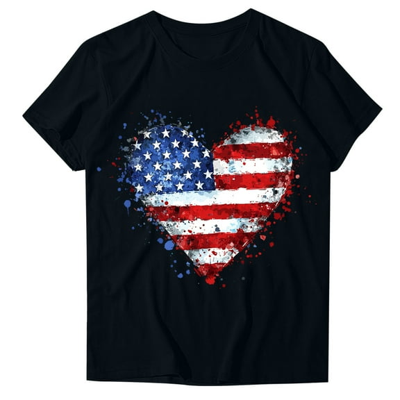 4Th of July Shirts Women USA American Flag Cotton Tops Crewneck Patriotic Basic Tees Short Sleeve T-Shirt
