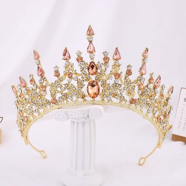 Zhuge Tiara de boda para novia, diadema de princesa, corona de novia, joyería para el cabello con diamantes de imitación de cristal, decoración para novia, cumpleaños, graduación, boda (amarillo)