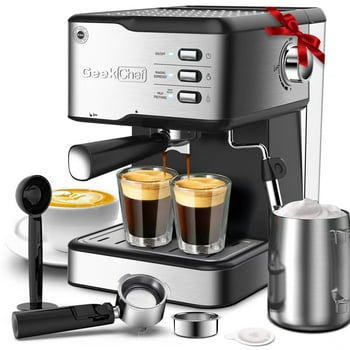Geek Chef Espresso Machine, 20 Bar Coffee Maker with Milk Frother, 1.5L Water Tank, Stainless Steel