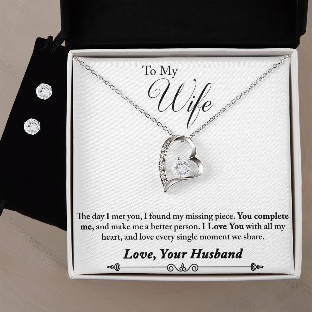 To My Wife Heart Earring Set Special Necklace A Meaningful Necklace Perfect For Anniversaries Birthdays Valentine V8745 Gold Forever Love Necklace