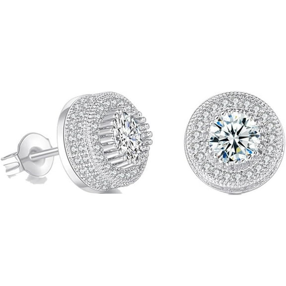 Gold Silver Stud Earrings for Men Women Sparkly Cubic Zirconia Earrings Nugget Earrings Hip Hop Gift Trendy Hypoallergenic (Silver)