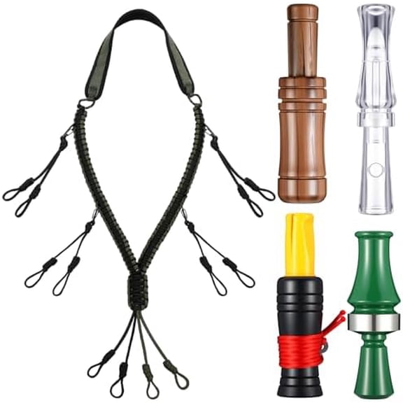 5 Pack Mallard Duck Call and Lanyard Set for Hunting, Outdoor Predator Gear for Wild Fowl 4 Realistic Sounding Duck Calls with 1 Hand Braided Necklace Voice Loud Sound Call Hunting$$Other