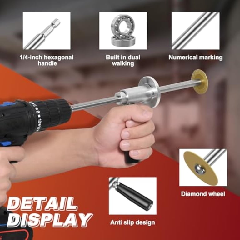 Inside Pipe Cutter Tool With 11 Diamond Wheels - Adjustable 7" Depth, Fits 1.5" To 8" PVC Pipes, Works On Glass, Marble, Wood