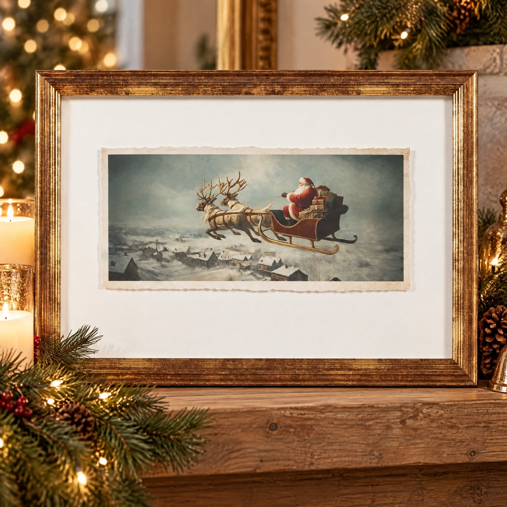 My Texas House Santa's Sleigh Framed Christmas Wall Art, Multicolor, 16" x 20"