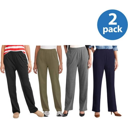 White Stag Womens Knit Pull-On Pant Available in Regular and Petite 2 Pack Value (Best Petite Pants For Work)