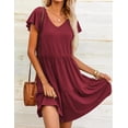 thumbnail image 5 of Vestido casual de mujer con bolsillos y cuello en V con volantes y manga casquillo, mini vestido de una línea, 5 of 5