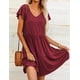 thumbnail image 5 of Vestido casual de mujer con bolsillos y cuello en V con volantes y manga casquillo, mini vestido de una línea, 5 of 5