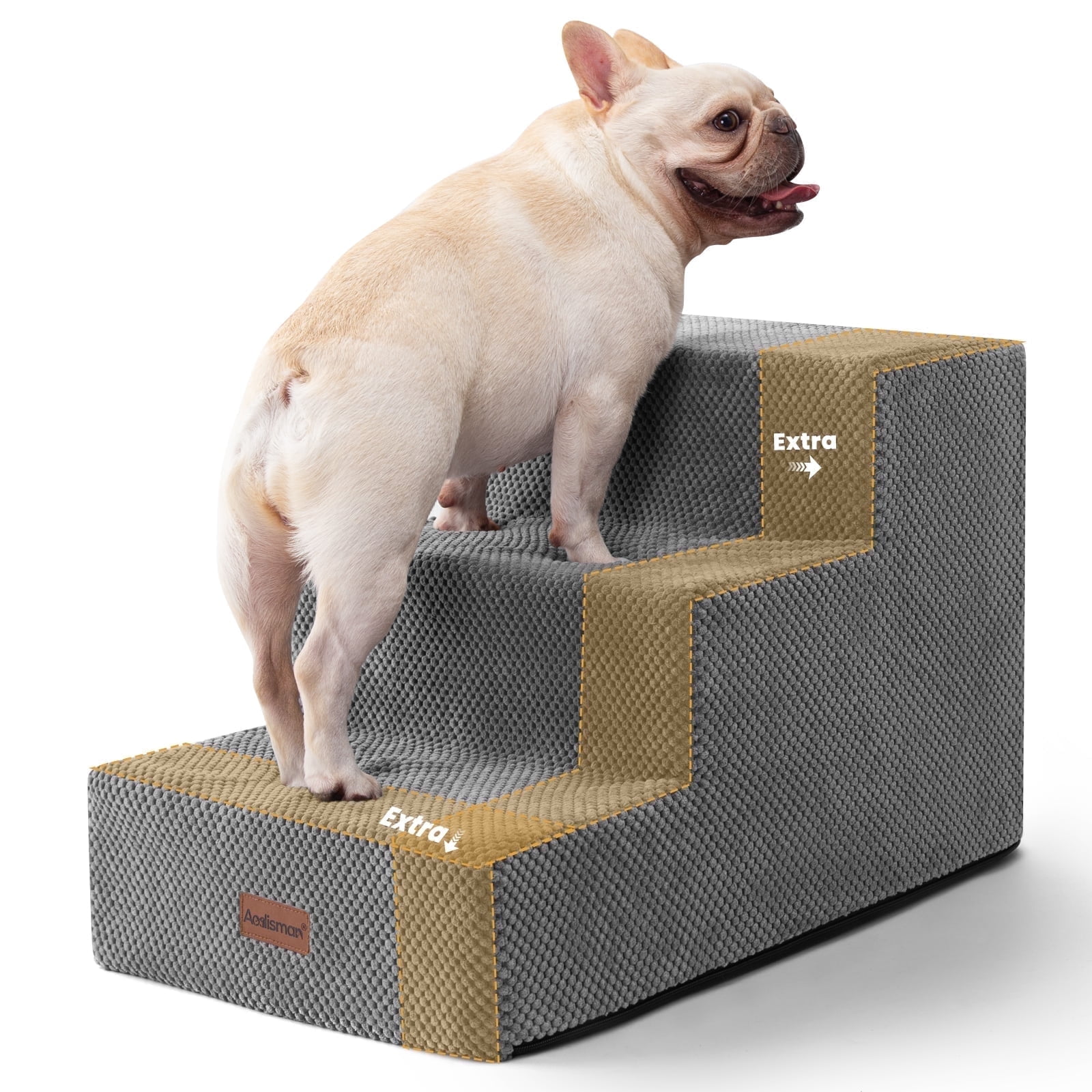 Dog Stairs for Small Dogs & Cats, Non-Slip Pet Stairs 3-Step for Chairs and Couch, Grey