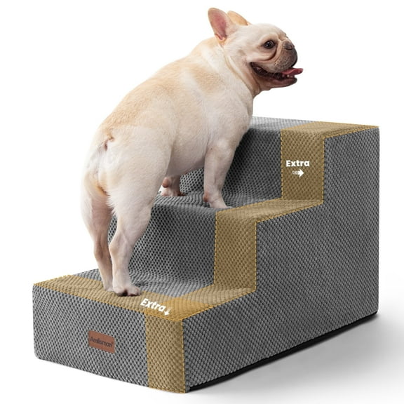 Dog Stairs for Small Dogs & Cats, Non-Slip Pet Stairs 3-Step for Chairs and Couch, Grey