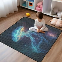 WOBOGO Space Jellyfish Baby Playmats Extra Large Waterproof Rollable Activity Pads for Toddlers 50×50inch