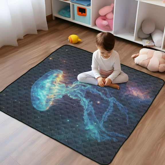 WOBOGO Space Jellyfish Baby Playmats Extra Large Waterproof Rollable Activity Pads for Toddlers 50×50inch