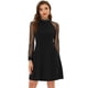 thumbnail image 1 of Vestido corto de manga larga con cuello simulado y panel transparente de malla elegante para mujer Negro XL, 1 of 4
