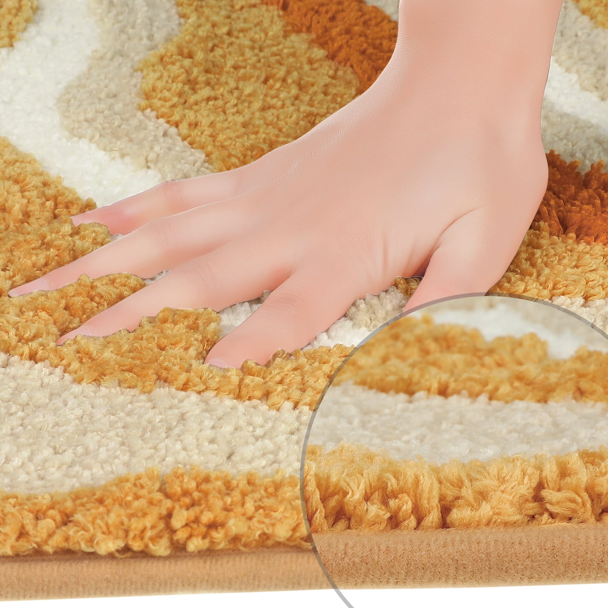 Unique Bargains Abstract Bathroom Rug Soft Bath Mat Non-Slip Thickening Bath Rugs Khaki 16" x 24"