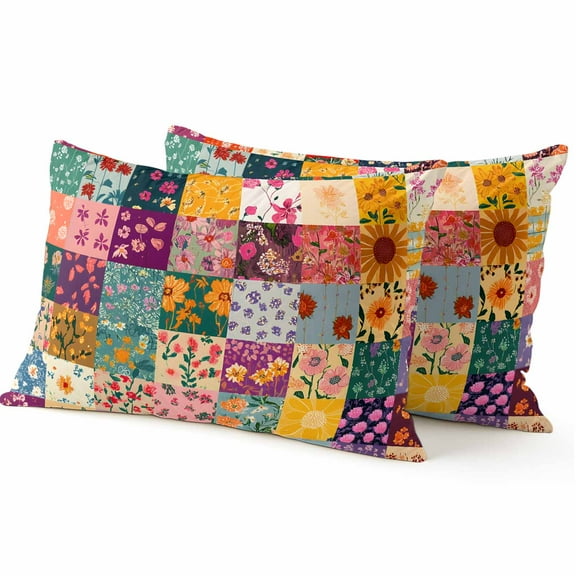 Throw Pillow Covers 12x20 Inch Inch Set of 2 Flowers Decorative Pillow Covers Boho Flowers Patchwork Cushion Cover Pillowcase for Sofa Couch Bed Home Decor