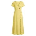thumbnail image 6 of YuXingFu Womens Cotton Dresses with Sleeves Maxi V-Neck Plus Size Womens Dress Short Sleeve Solid Color Slim Fit Long Casual Summer Yellow XXXL, 6 of 6