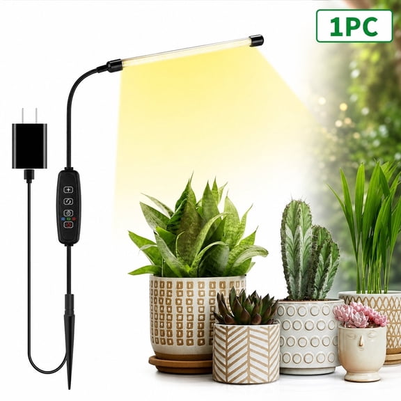 LED Grow Light Full Spectrum, Gooseneck Plant Grow Lamp with Stake, 6000K White 3000K Warm for Indoor Plants Succulents, Dimmable