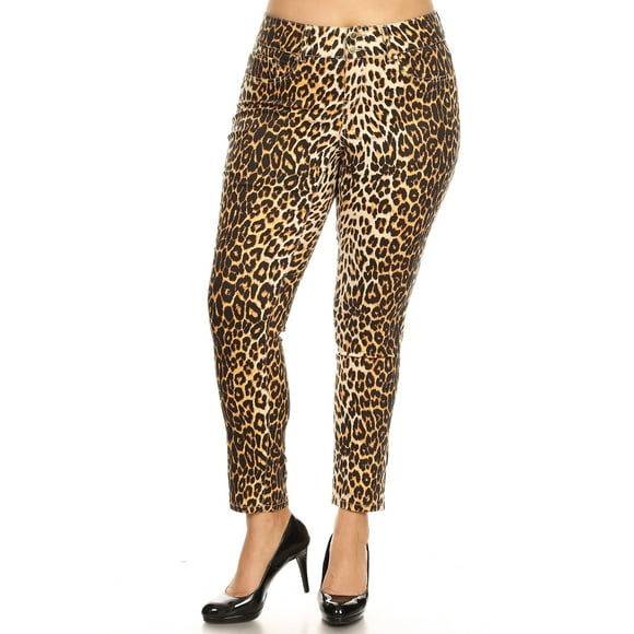 White Mark Women's Plus Size Printed Cheetah Pants