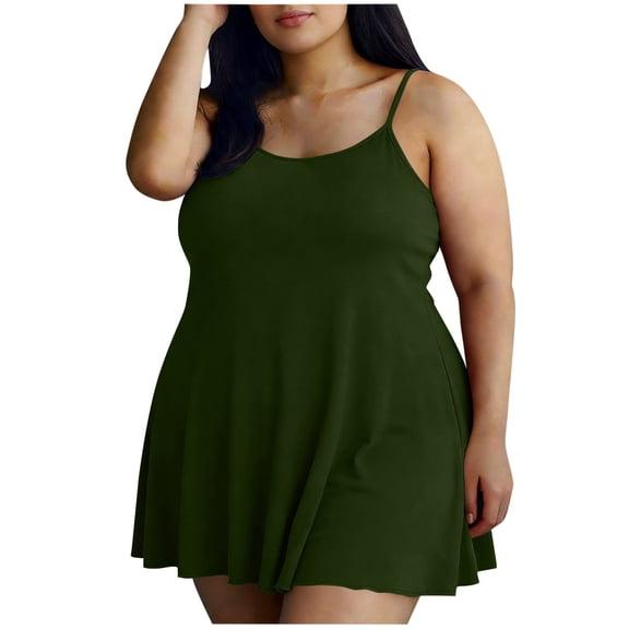 Zedker Women's Plus Size Spaghetti Strap Sleeveless Flared Hem A Line Cami Dress for Women