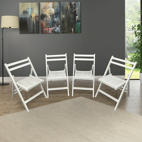 Foldable Patio Dining Set, 4 Folding Chairs, Indoor and outdoor universal, White