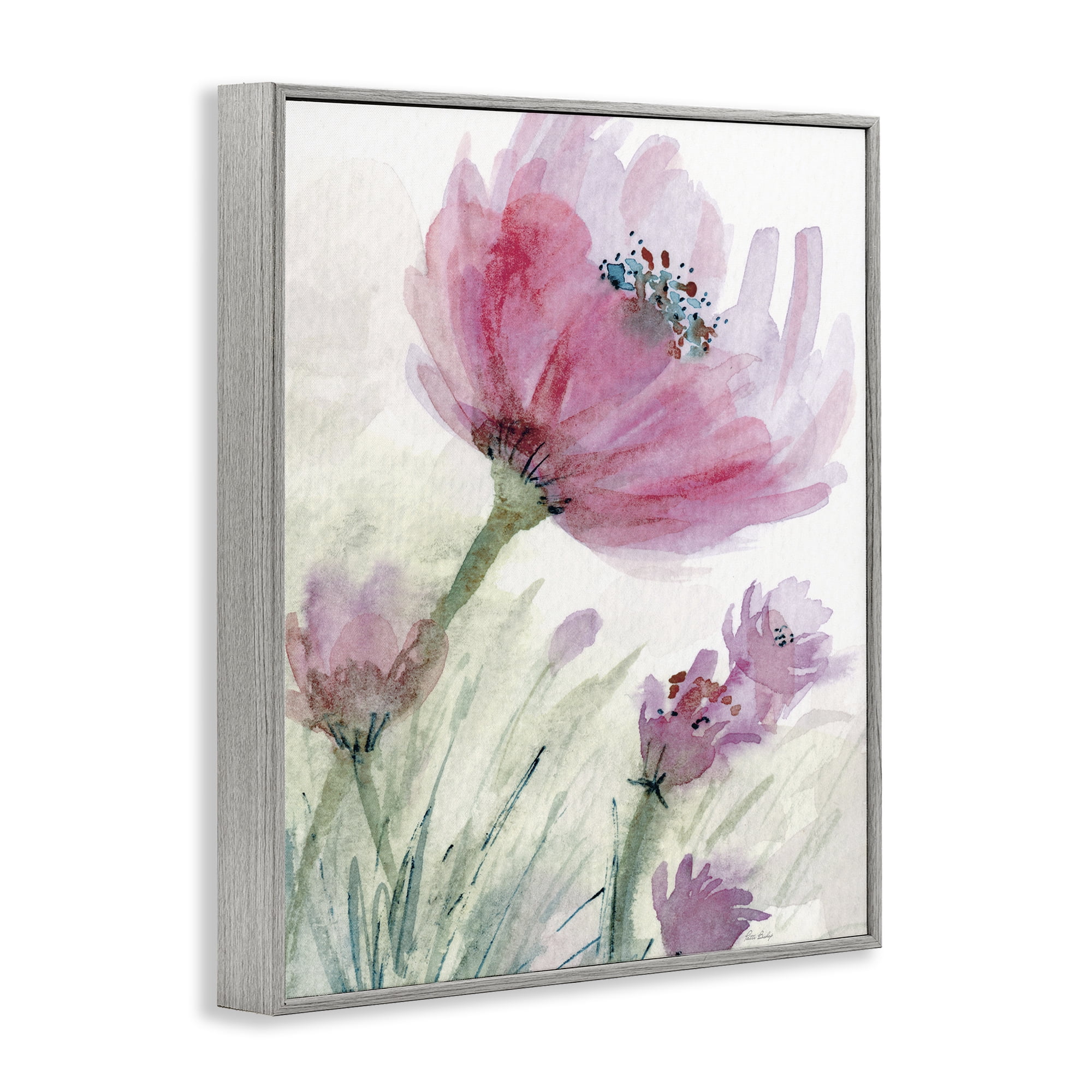 Stupell Industries Pink Flower & Speckled Stamen Gray Framed Giclee Art, design by Patti Bishop